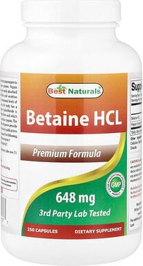 Best Naturals, Betaine HCL, Betain HCL, 648 mg, 250 Kapseln