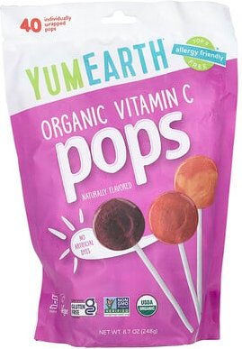 YumEarth, Organic Vitamin C Pops, Bio-Vitamin-C-Lutscher, verschiedene Geschmacksrichtungen, 40 einzeln verpackte Lutsch...
