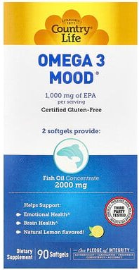 Country Life, Omega 3 Mood®, Omega 3 Mood®, natürliche Zitrone, 90 Weichkapseln