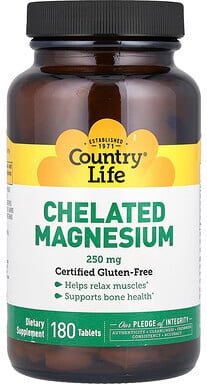 Country Life, Chelatkomplex Magnesium, 250 mg, 180 Tabletten
