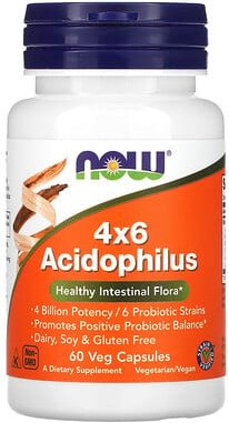 NOW Foods, 4x6 Acidophilus, 60 Veg-Kapseln