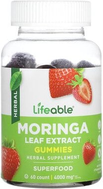 Lifeable, Moringa Leaf Extract Gummies, Moringa-Blattextrakt-Fruchtgummis, natürlicher Erdbeergeschmack, 60 Fruchtgummis...