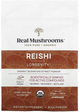 Real Mushrooms, Reishi, Organic Mushroom Extract Powder, Bio-Pilzextraktpulver, 45 g (1,59 oz.)