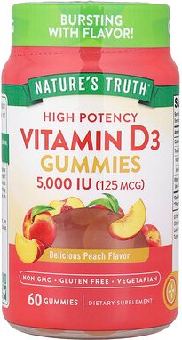 Nature's Truth, Vitamin D3 Gummies, hochwirksame Fruchtgummis mit Vitamin D3, köstlicher Pfirsich, 125 mcg (5.000 IU), 6...