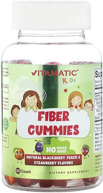 Vitamatic, Kids Fiber Gummies, Natürlicher Brombeere-, Pfirsich- und Erdbeergeschmack, 60 Fruchtgummis