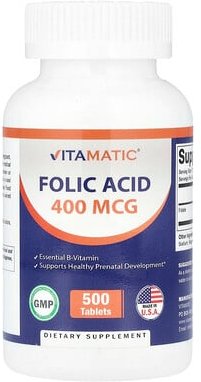 Vitamatic, Folic Acid, Folsäure, 400 mcg, 500 Tabletten