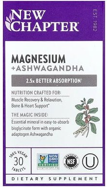 New Chapter, Magnesium + Ashwagandha, 30 vegane Tabletten