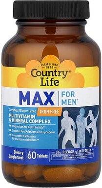 Country Life, Max for Men, Multivitamin- und Mineralstoffkomplex, eisenfrei, 60 Tabletten