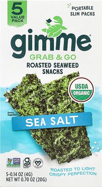 gimMe, Grab & Go Roasted Seaweed Snacks, geröstete Algen-Snacks, Meersalz, 5er-Pack, je 4 g (0,14 oz.).