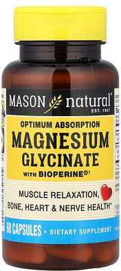 Mason Natural, Optimale Absorption Magnesium Glycinate With BioPerine®, 60 Kapseln