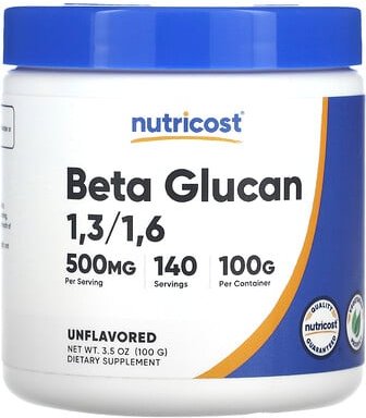 Nutricost, Beta Glucan 1,3/1,6, Beta-Glucan 1,3/1,6, geschmacksneutral, 100 g (3,5 oz.)