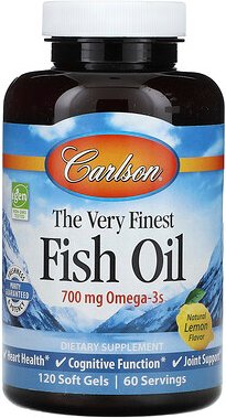 Carlson, The Very Finest Fish Oil, feines Fischöl, natürlicher Zitronengeschmack, 120 Weichkapseln