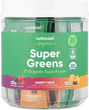 Nutricost, Organic Super Greens, Bio-Supergemüse, verschiedene Packungen, 20 Päckchen, je 11 g (0,4 oz.).