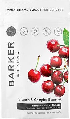 Barker Wellness Co, Vitamin B-Complex Gummies, Fruchtgummis mit Vitamin-B-Komplex, Kirsche, 30 Fruchtgummis