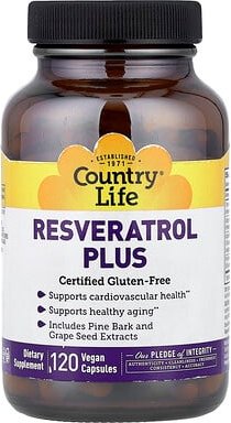 Country Life, Resveratrol Plus, Resveratrol, 120 vegane Kapseln
