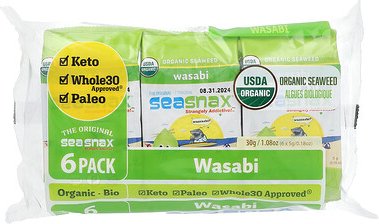 SeaSnax, Organic Seaweed, Bio-Seetang, Wasabi, 6er-Pack, je 5 g (0,18 oz.).