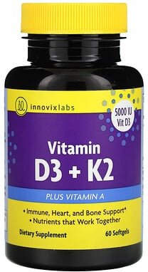 InnovixLabs, Vitamin D3 + K2, 60 Weichkapseln