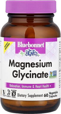Bluebonnet Nutrition, Magnesium Glycinate, Magnesiumglycinat, 60 pflanzliche Kapseln (100 mg pro Kapsel)