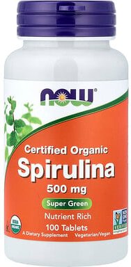 NOW Foods, Certified Organic Spirulina, Spirulina, biozertifiziert, 500 mg, 100 Tabletten