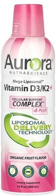 Aurora Nutrascience, Mega-Liposomal™, Vitamin D3/K2+ plus Vitamin C, Bio-Früchte, 480 ml (16 fl. oz.)