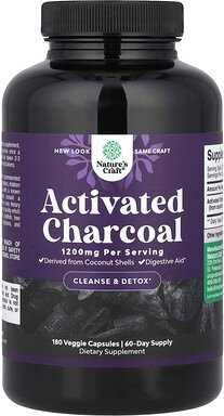 Thumbnail - Nature's Craft, Activated Charcoal, Aktivkohle, 180 pflanzliche Kapseln (400 mg pro Kapsel)