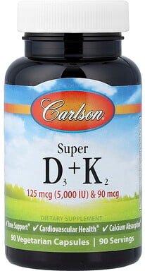 Carlson, Super D3 + K2, 90 vegetarische Kapseln