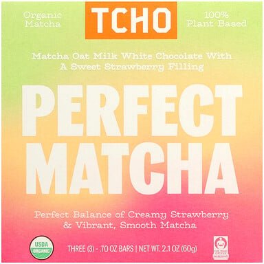 TCHO, Perfect Matcha, weiße Schokolade mit Erdbeerfüllung, 3 Riegel, je 0,70 oz