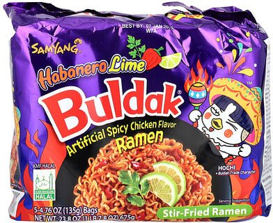 Buldak, Buldak®, angebratene Ramen, würziges Hühnchen, Habanero-Limette, 5 Packungen, je 135 g (4,76 oz.).