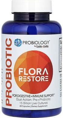 Belle+Bella, Probiotic, Flora Restore, Probiotikum mit 15 Milliarden lebenden Kulturen, 60 Kapseln