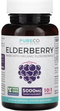 Pure Co., Holunder, 5.000 mg, 30 vegane Kapseln