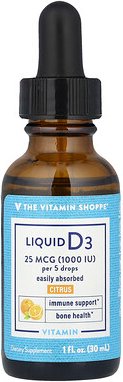 The Vitamin Shoppe, Liquid Vitamin D3, flüssiges Vitamin D3, Zitrus, 25 mcg (1.000 IU), 30 ml (1 fl. oz.)