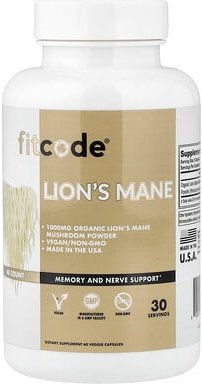 fitcode, Lion‘s Mane, Löwenmähne, 60 pflanzliche Kapseln (500 mg pro Kapsel)