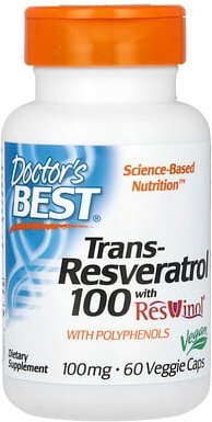 Doctor's Best, Trans-Resveratrol 100 with ResVinol, Trans-Resveratrol mit ResVinol, 100 mg, 60 vegetarische Kapseln