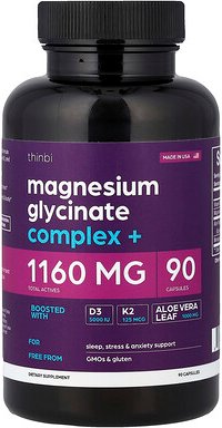 Thinbi, Magnesium Glycinate Complex +, Magnesiumglycinat-Komplex, 90 Kapseln