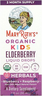 MaryRuth's, Organic Kids Elderberry Liquid Drops, flüssige Bio-Holunder-Tropfen für Kinder, 4–13 Jahre, Heidelbeere + Hi...