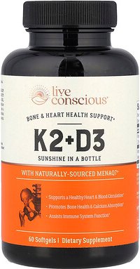 Live Conscious, K2+D3, 60 Weichkapseln