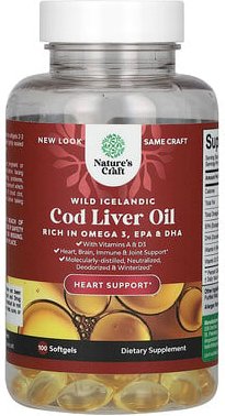 Nature's Craft, Wild Icelandic Cod Liver Oil, Kabeljau-Lebertran aus Island, 100 Weichkapseln