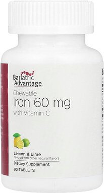 Bariatric Advantage, Chewable Iron with Vitamin C, kaubares Eisen mit Vitamin C, Zitrone und Limette, 60 mg, 90 Tablette...