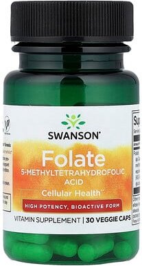 Swanson, Folate, hohe Potenz, 30 vegetarische Kapseln (800 mcg pro Kapsel)