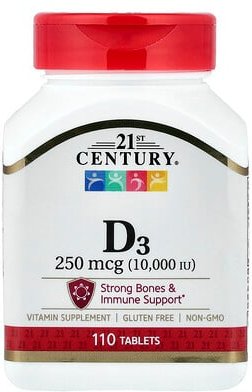 21st Century, Vitamin D3, 250 mcg (10.000 IU), 110 Tabletten