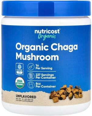 Nutricost, 100% Organic Chaga Mushroom, 100% Bio-Chaga-Pilz, geschmacksneutral, 227 g (8 oz.)