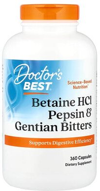 Thumbnail - Doctor's Best, Betaine HCL, Pepsin & Gentian Bitters, Betain HCl mit Pepsin und Enzianbitter, 360 Kapseln