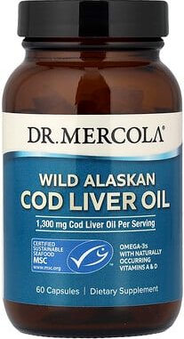 Dr. Mercola, Wild Alaskan Cod Liver Oil, wildes Lebertran-Öl vom Alaska-Kabeljau, 60 Kapseln (650 mg pro Kapsel)