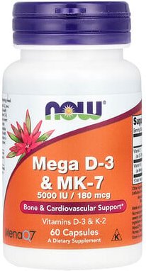 Thumbnail - NOW Foods, Mega D-3 & MK-7, Vitamin D3 und MK-7, 5.000 IU/180 mcg, 60 Kapseln