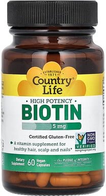 Thumbnail - Country Life, High Potency Biotin, Hochwirksames Biotin, 5 mg, 60 vegane Kapseln