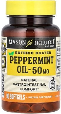 Mason Natural, Peppermint Oil, Pfefferminzöl, magensaftresistent, 50 mg, 90 Weichkapseln