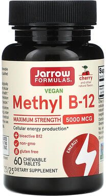Thumbnail - Jarrow Formulas, Vegan Methyl B-12, Maximum Strength, veganes Methyl B12, maximale Stärke, Kirsche, 5.000 mcg, 60 Kautab...
