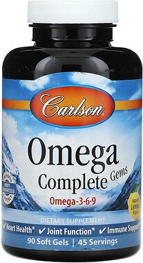 Carlson, Omega Complete Gems, Omega 3-6-9, Natürliche Zitrone, 90 Weichkapseln