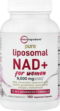 Micro Ingredients, Pure Liposomal NAD+ for Women, reines liposomales NAD+ für Frauen, 180 pflanzliche Kapseln