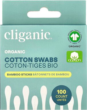 Cliganic, Organic Wattestäbchen, Bio-Baumwollstäbchen, 100 Stück